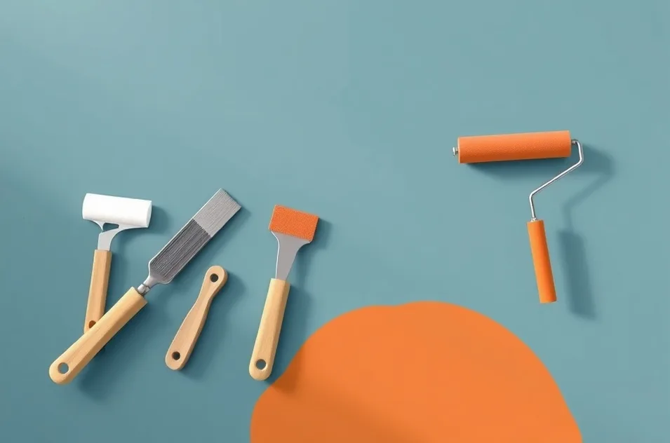 Outils de peinture disposés dans l'ordre des étapes du chantier